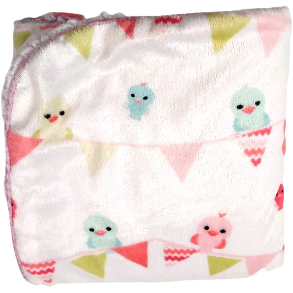 SL Home Fashions White Birds Flag Line Blanket White Sherpa Pink Girl RN 119741